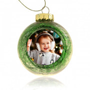 Ёлочный шар с фото. Наполнитель - мишура, зеленая
